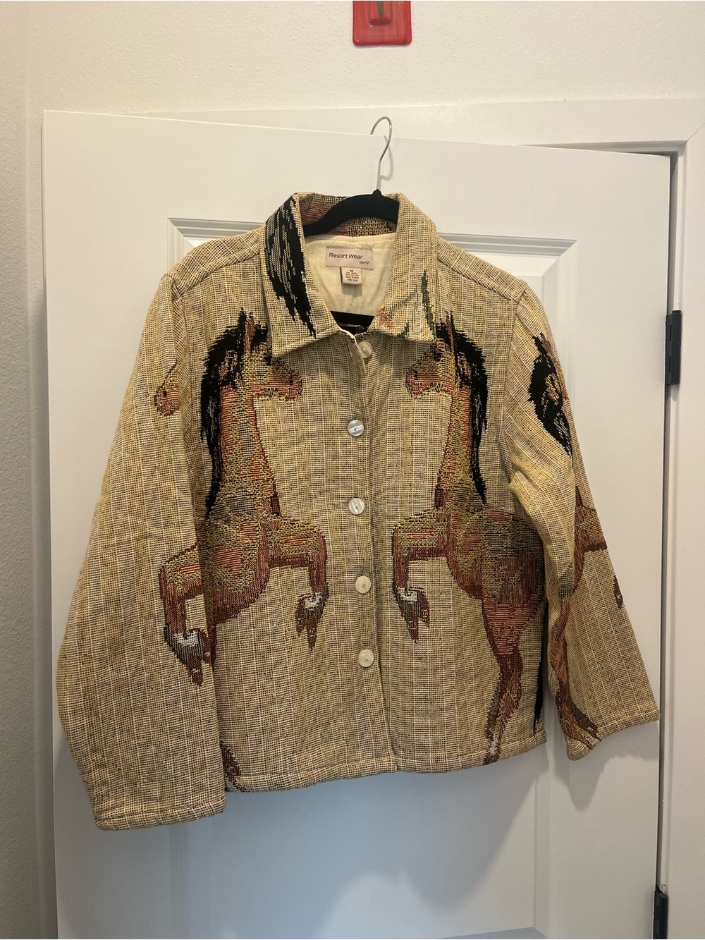 Woven Horse Motif Jean Jacket - Beige